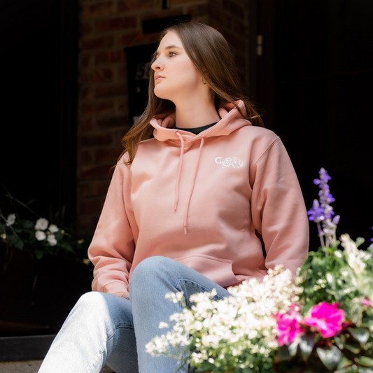 SWEAT À CAPUCHE ROSE POUDRE AVEC LOGO BLANC