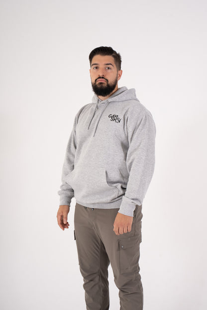 SWEAT À CAPUCHE GRIS CHINÉ AVEC LOGO NOIR