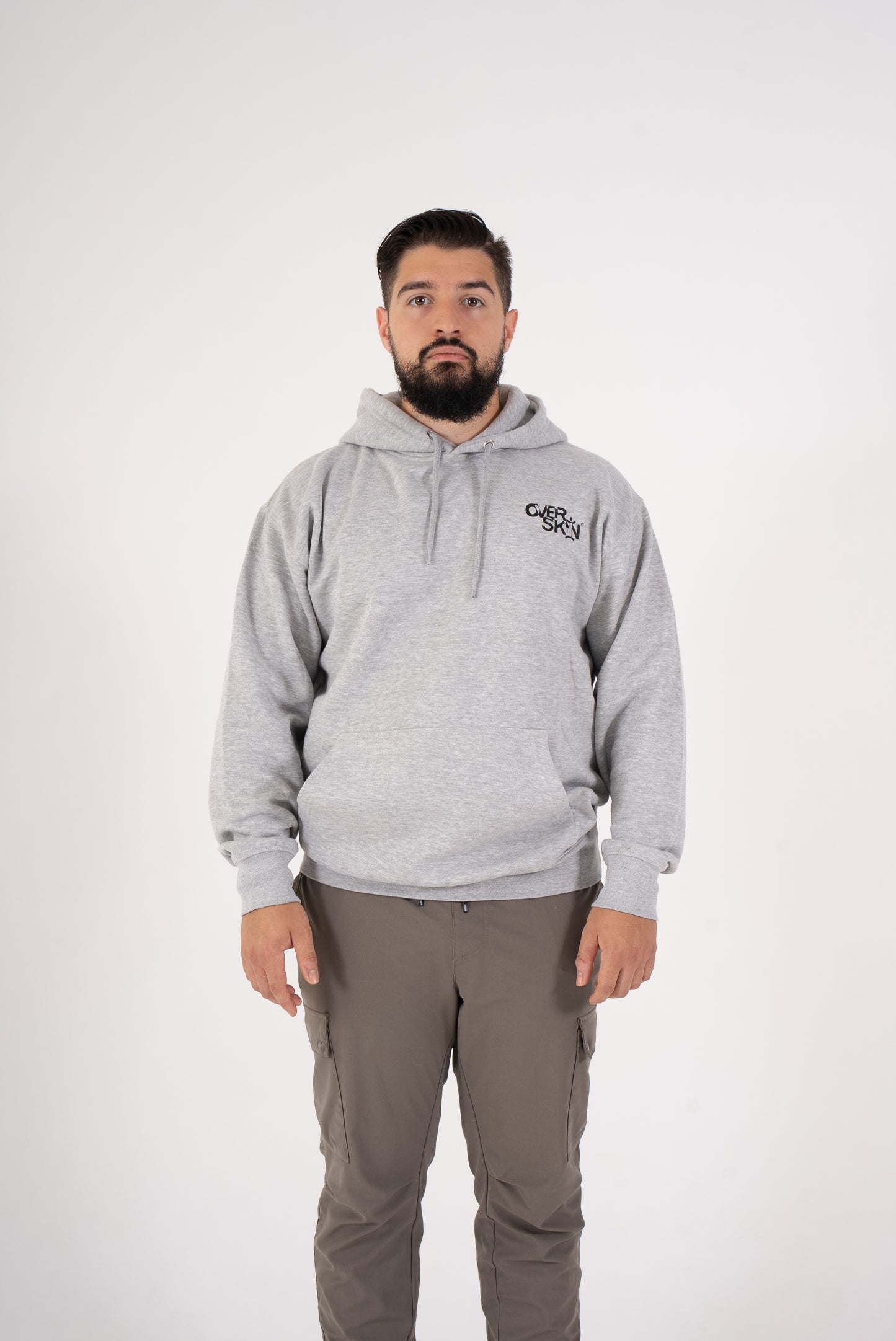 HEATHER GREY HOODIE WITH BLACK LOGO