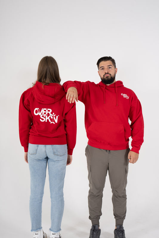 RED HOODIE WITH WHITE LOGO