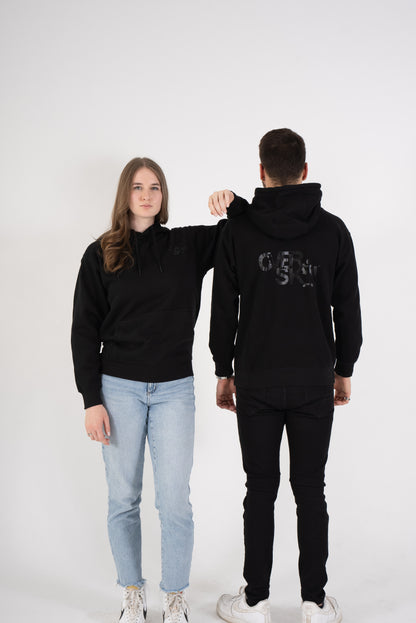 BLACK HOODIE WITH BLACK LOGO