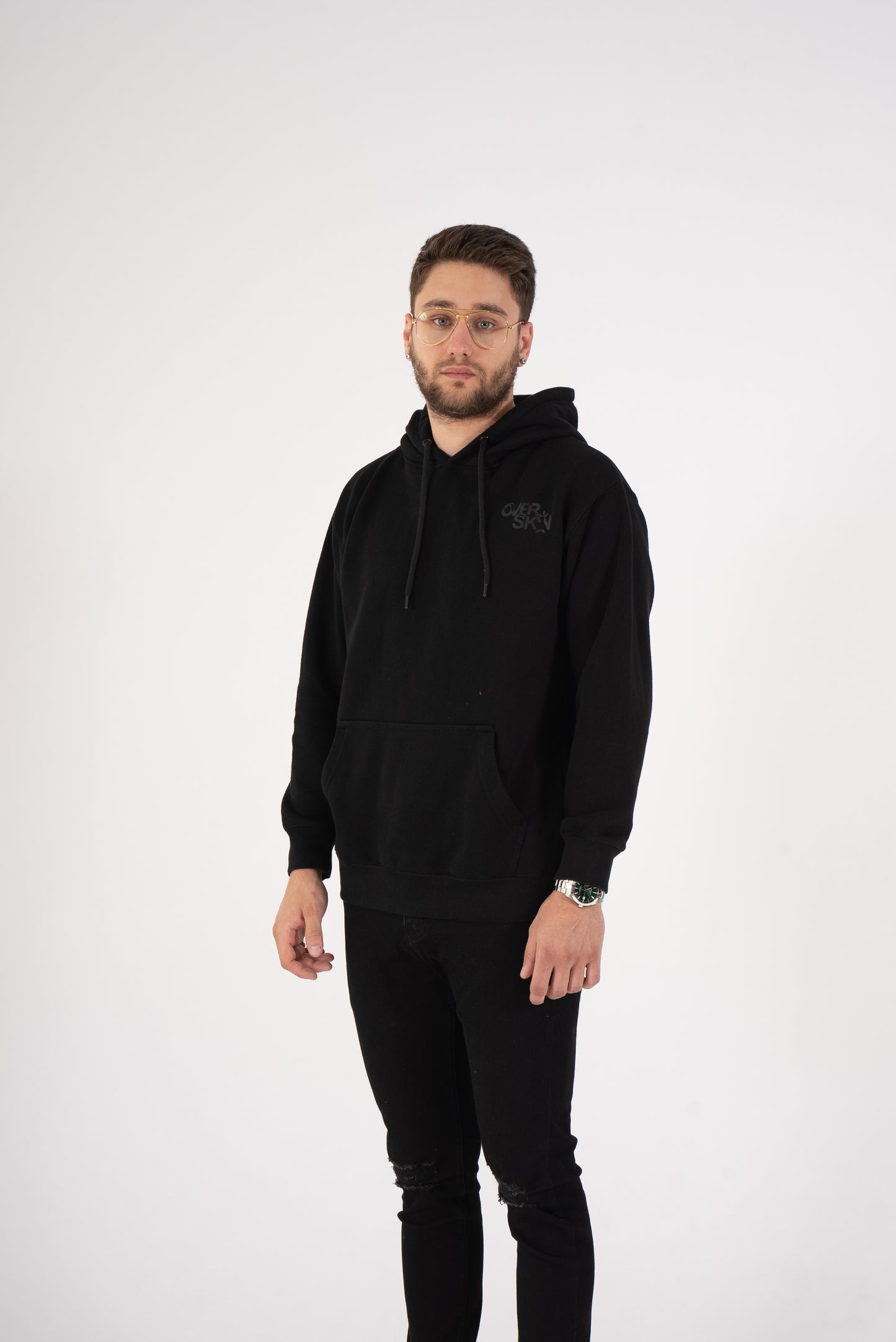 BLACK HOODIE WITH BLACK LOGO