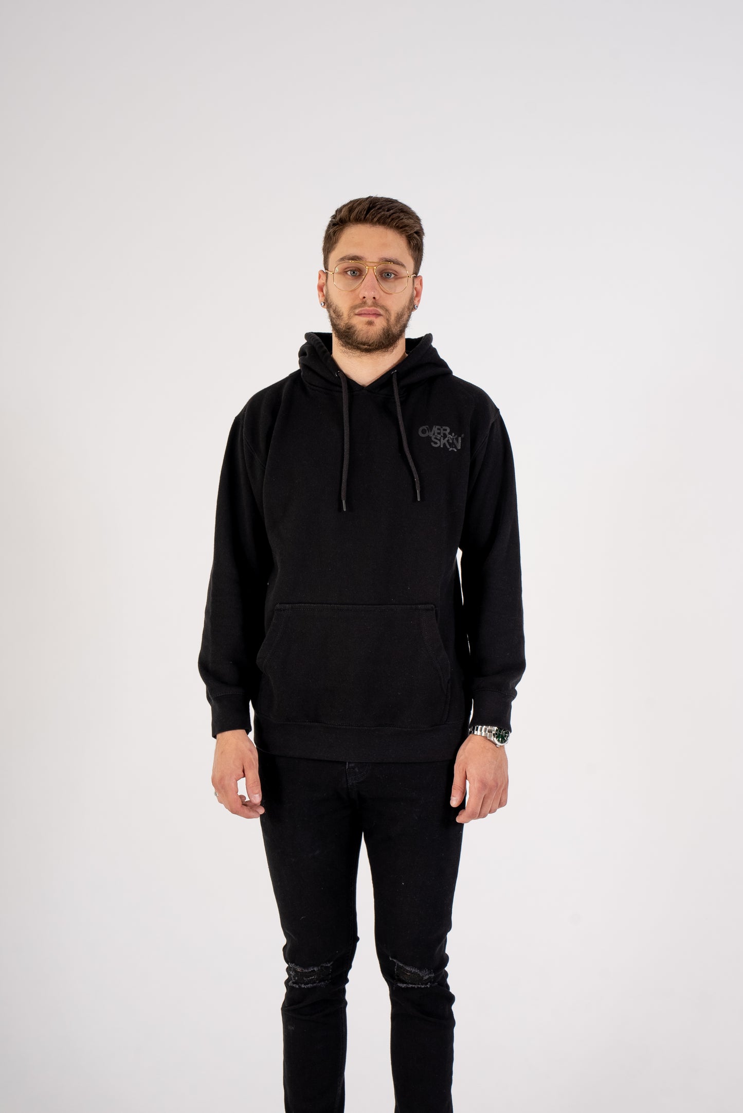 BLACK HOODIE WITH BLACK LOGO