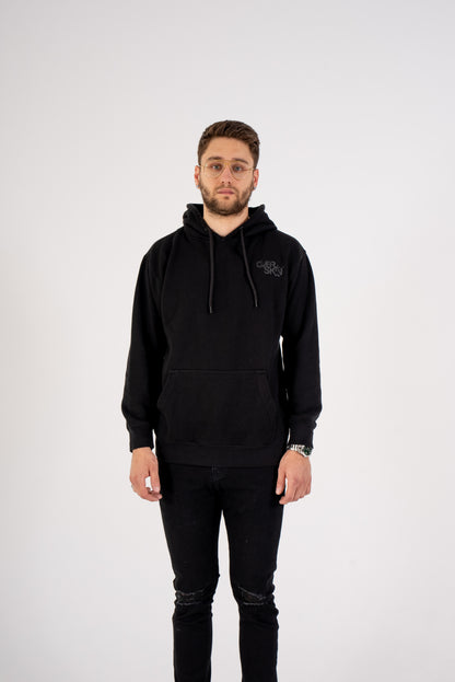 BLACK HOODIE WITH BLACK LOGO