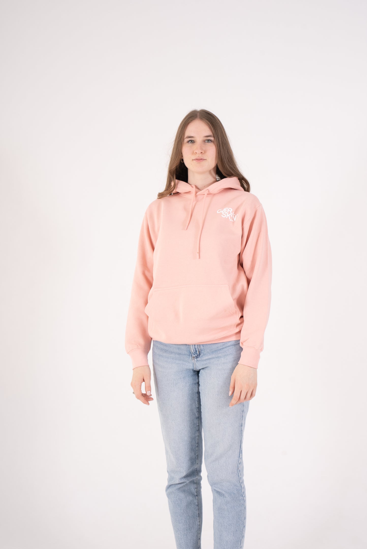 SWEAT À CAPUCHE ROSE POUDRE AVEC LOGO BLANC