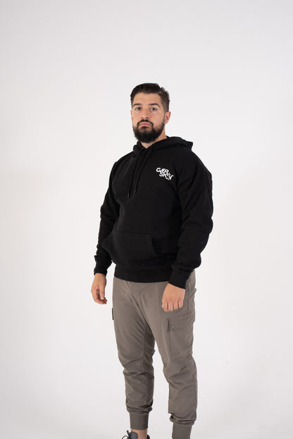 SWEAT À CAPUCHE NOIR AVEC LOGO BLANC