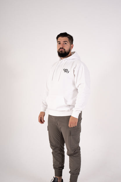 SWEAT À CAPUCHE BLANC AVEC LOGO NOIR